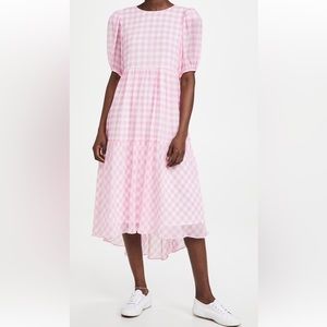 English Factory Gingham Print Midi Dress, Pink, Size XS